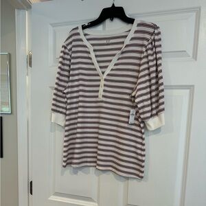 NWT GAP tee.striped red white and blue! Banded neck and placket.
